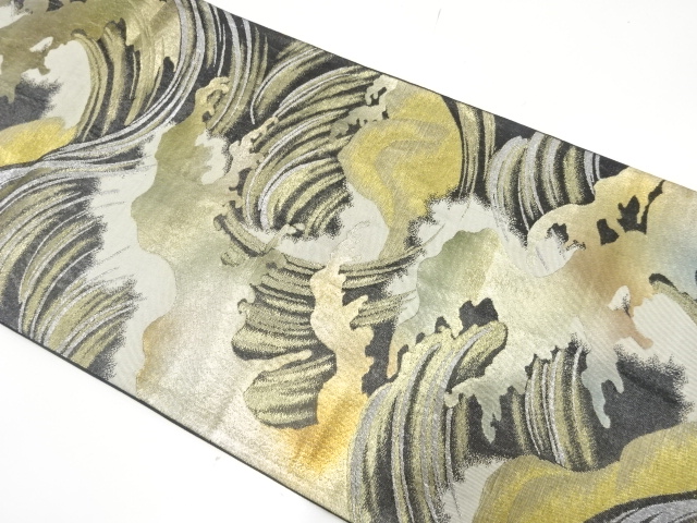 JAPANESE KIMONO / ANTIQUE FUKURO OBI / SILK / WOVEN ROUGH WAVE